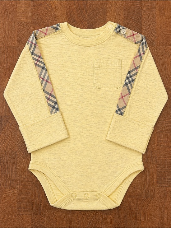 Burberry Other - Burberry Baby Yellow Long Sleeve Bodysuit Nova Check Trim 9M